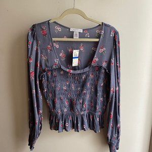 Planet Gold Grey Floral Blouse Size XL